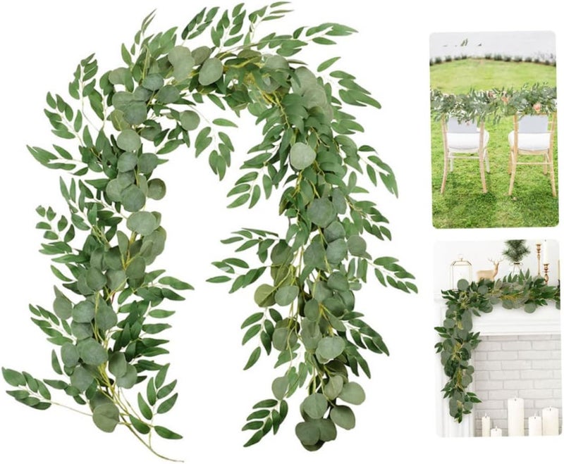woobles Artificial Vine, Artificial Vine Willow Leaves Garland Table Runner 6.5ft Faux Eucalyptus Twigs for Wedding 2PCS, Greenery Garland - Image 3
